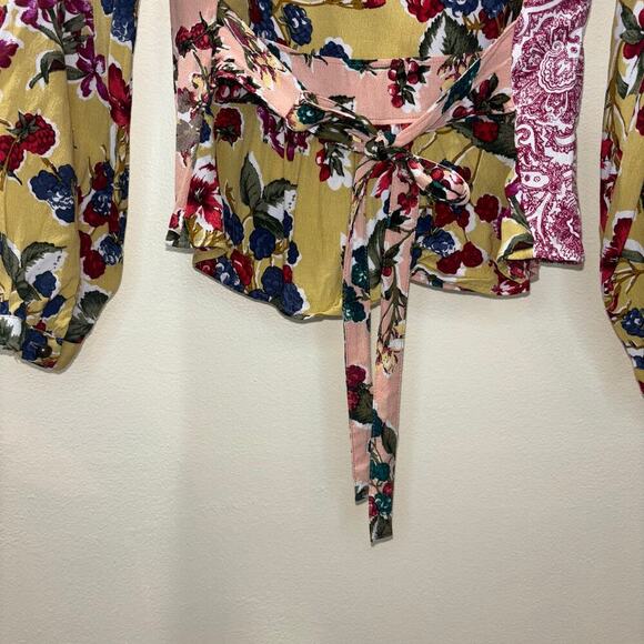 Anthropologie Floral Patchwork Top- Meadow Rue Long Sleeve Wrap Blouse- Size 0 - Picture 11 of 14
